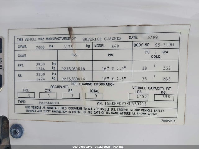 1999 CADILLAC DEVILLE PROFESSIONAL 1GEEH90Y3XU550716 Photo 8