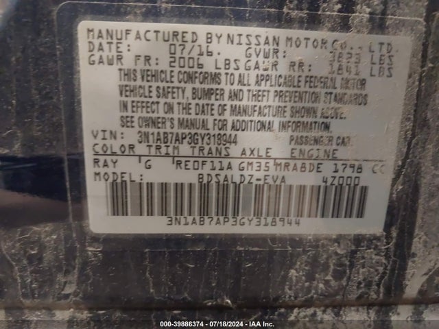 Nissan SENTRA SV 2016 3N1AB7AP3GY318944 Image 9