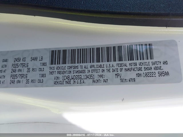1C4BJWDG5GL134351 Jeep Wrangler Unlimited Sport