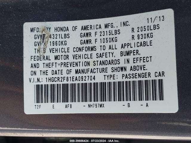 Honda Accord Ex-l 2014 1HGCR2F81EA092704 Image 9