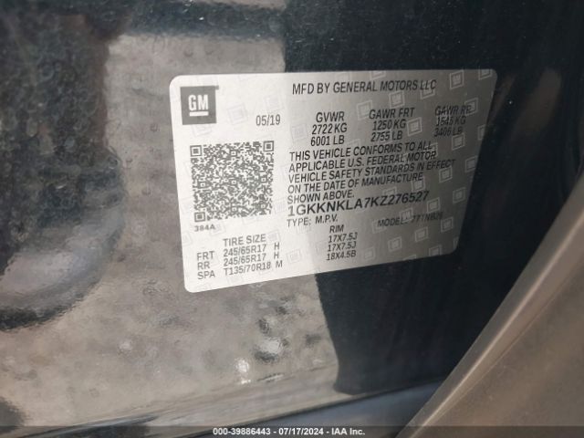 1GKKNKLA7KZ276527 GMC Acadia Sle-1