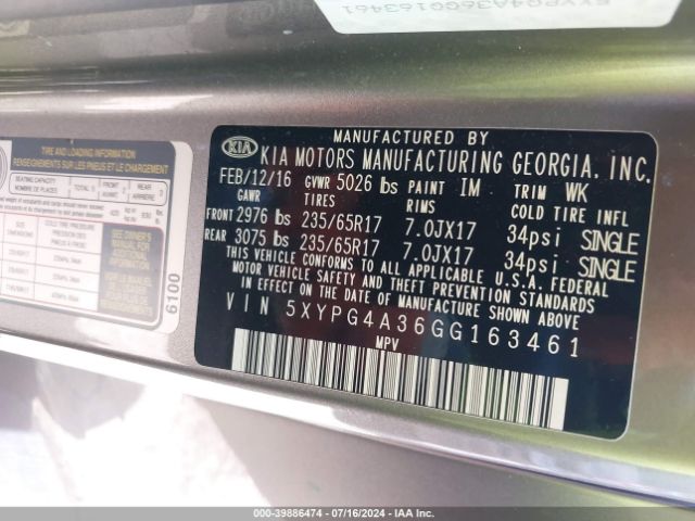 5XYPG4A36GG163461 KIA Sorento 2.4l L