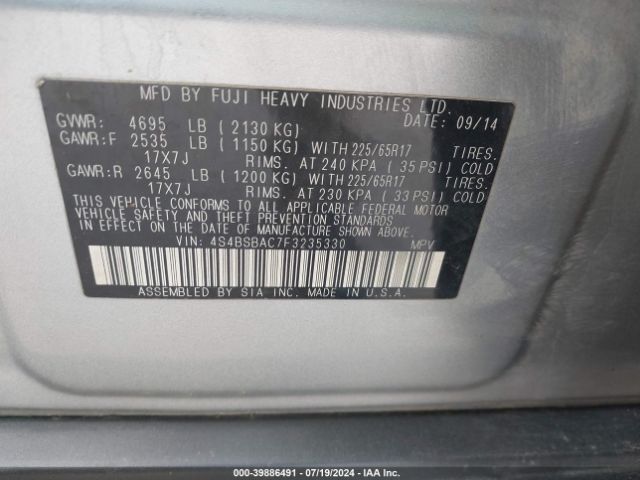 4S4BSBAC7F3235330 Subaru Outback 2.5i