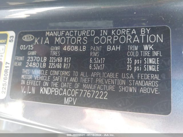 KNDPBCAC0F7767222 KIA Sportage Lx