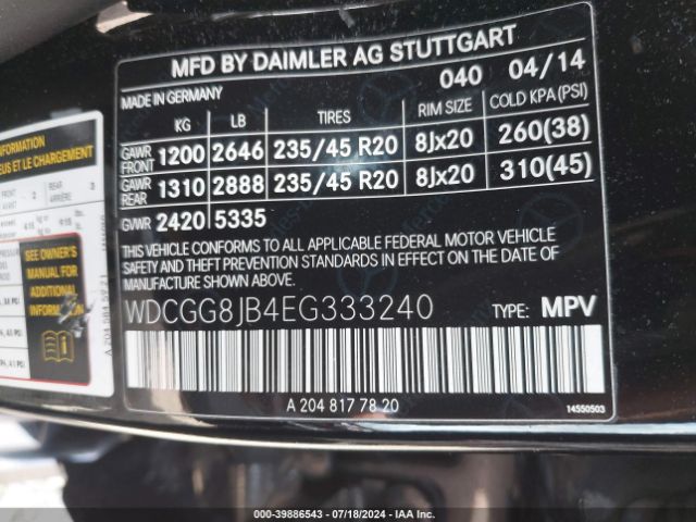 WDCGG8JB4EG333240 Mercedes-Benz Glk 350 4matic