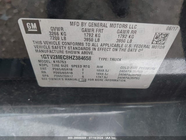 1GTV2MEC8HZ384658 GMC Sierra 1500 Sle