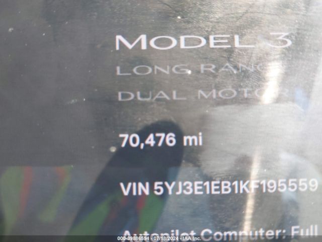 5YJ3E1EB1KF195559 Tesla Model 3 Long Range/performance