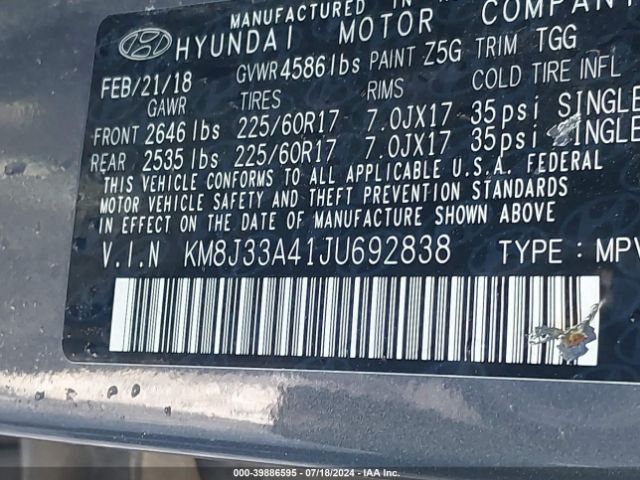 KM8J33A41JU692838 Hyundai TUCSON SEL