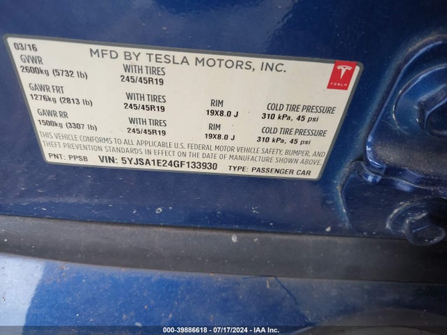 2016 TESLA MODEL S 5YJSA1E24GF133930 Photo 8