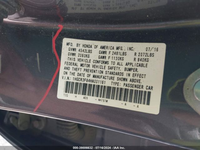 1HGCR3F84HA001161 Honda Accord Ex-l V6