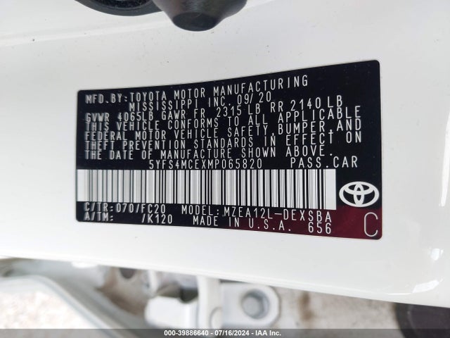 Toyota COROLLA SE 2021 5YFS4MCEXMP065820 Image 9