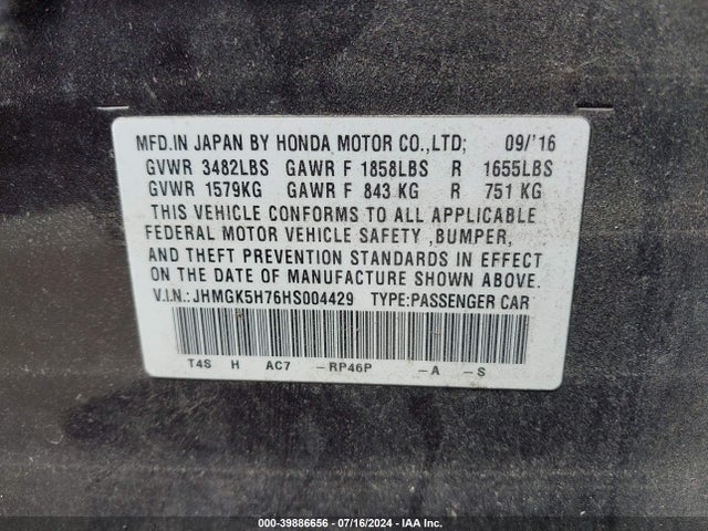 Honda FIT EX 2017 JHMGK5H76HS004429 Image 9