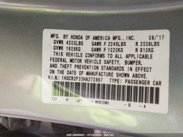 1HGCR2F33HA272887 Honda ACCORD LX