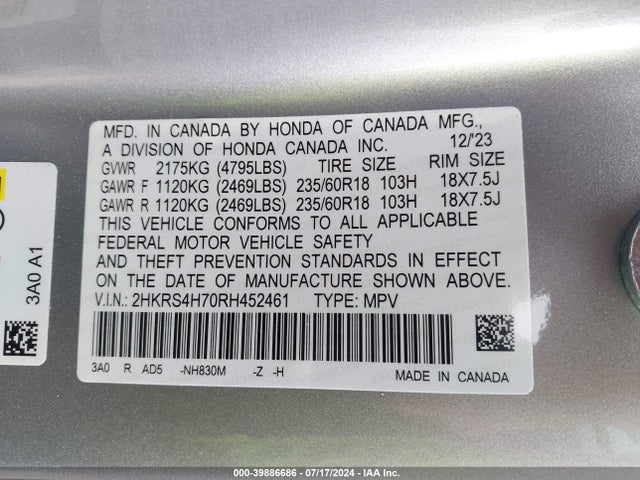 Honda Cr-v Ex-l Awd 2024 2HKRS4H70RH452461 Image 9