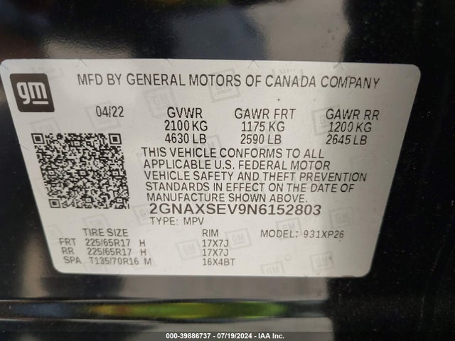 Chevrolet Equinox Awd Ls 2022 2GNAXSEV9N6152803 Image 9