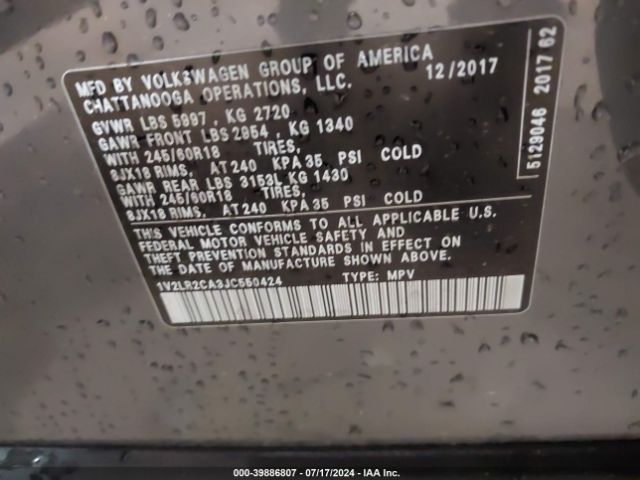 1V2LR2CA3JC550424 Volkswagen Atlas