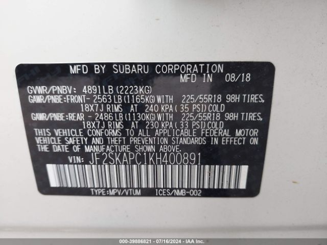 JF2SKAPC1KH400891 Subaru Forester Sport