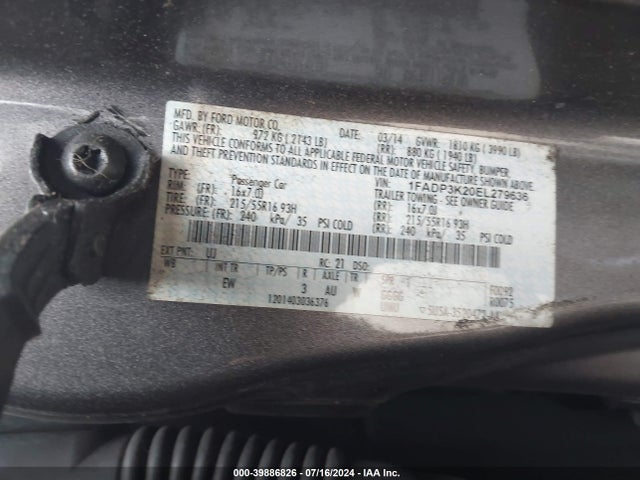Ford FOCUS SE 2014 1FADP3K20EL279636 Image 9
