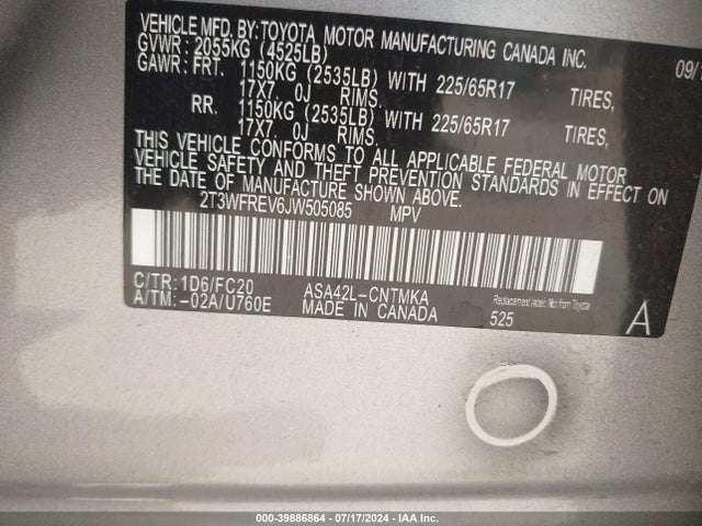 Toyota Rav4 Xle 2018 2T3WFREV6JW505085 Image 9