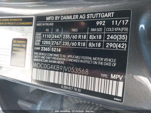 WDC0G4KB9JV053568 Mercedes-Benz Glc 300 4matic