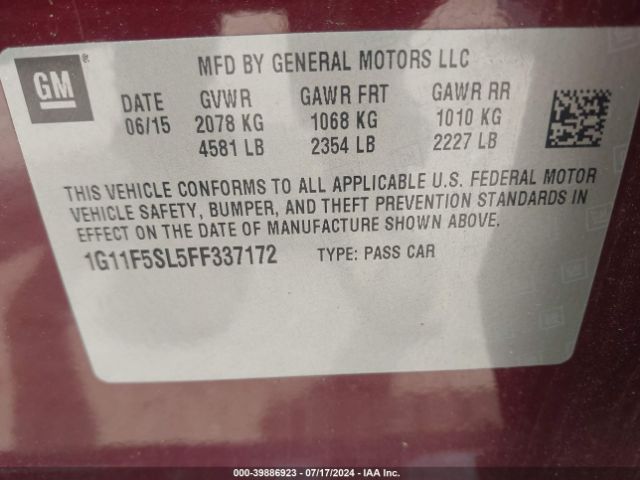 1G11F5SL5FF337172 Chevrolet Malibu 1lz