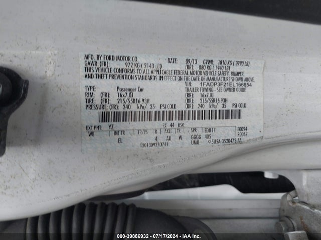 Ford FOCUS SE 2014 1FADP3F21EL166854 Image 9