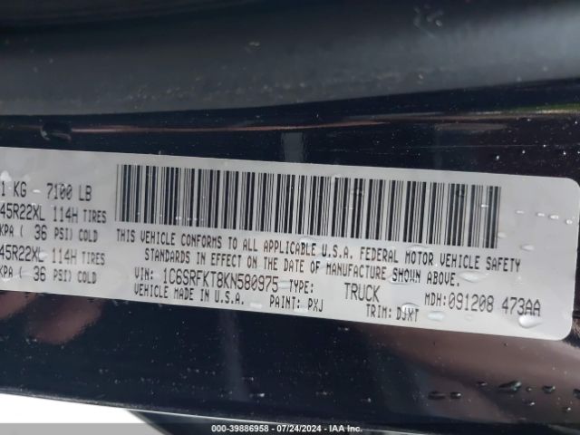 1C6SRFKT8KN580975 RAM 1500 Longhorn  4x4 5'7 Box