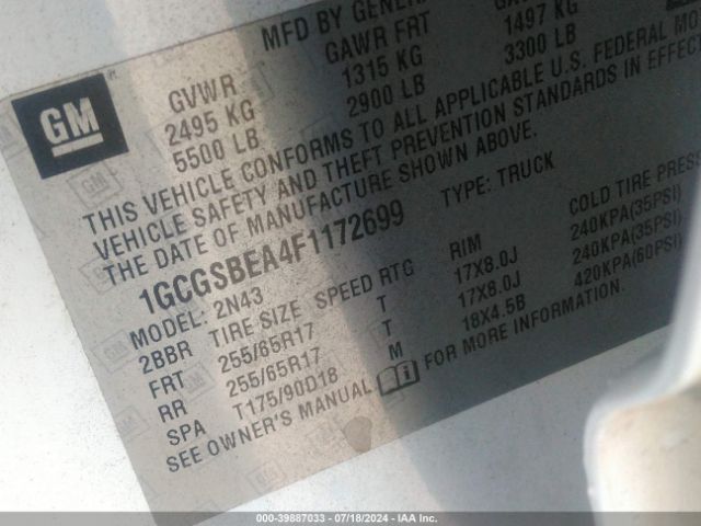 1GCGSBEA4F1172699 Chevrolet Colorado Lt