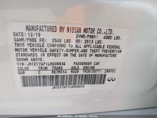 JN1EV7AP1LM206634 Infiniti Q50 LUXE