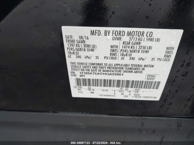 1FM5K7DH7HGA55861 Ford EXPLORER XLT