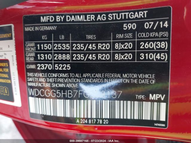 WDCGG5HB7FG358137 Mercedes-Benz GLK 350
