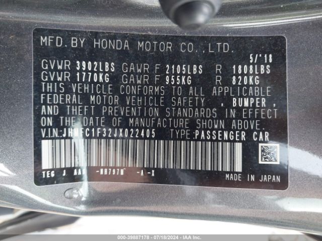 JHMFC1F32JX022405 Honda Civic Ex-t