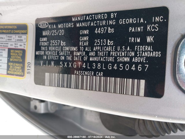 5XXGT4L38LG450467 KIA Optima Lx