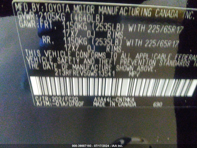 Toyota Rav4 Xle 2016 2T3RFREV5GW513541 Image 9