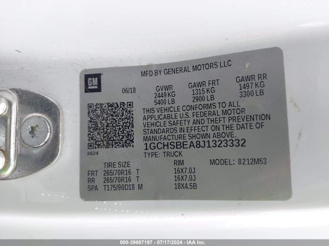 1GCHSBEA8J1323332 Chevrolet Colorado Wt