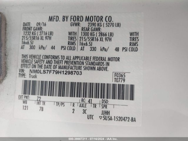 NM0LS7F79H1298703 Ford Transit Connect Xlt