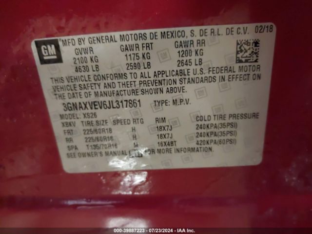 3GNAXVEV6JL317861 Chevrolet Equinox Premier