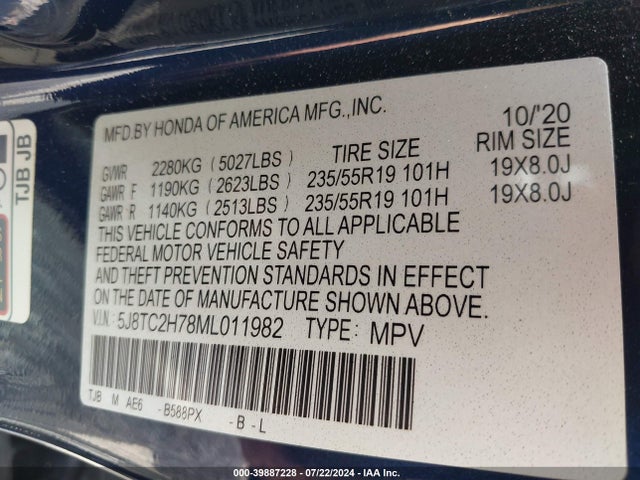 Acura Rdx Advance Package/pmc Edition 2021 5J8TC2H78ML011982 Image 9