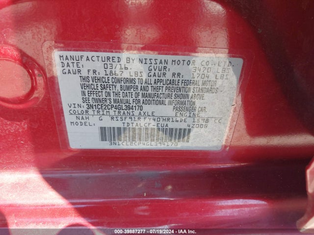 Nissan Versa Note S (sr) 2016 3N1CE2CP4GL394170 Image 9