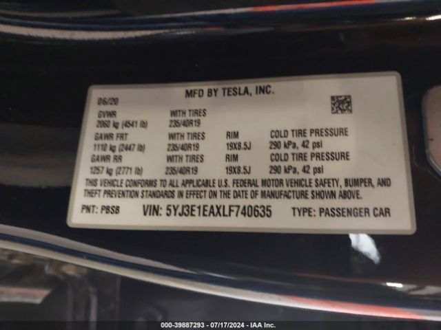 5YJ3E1EAXLF740635 Tesla Model 3 Standard Range Plus Rear-wheel Drive/standard Range Rear-wheel Drive