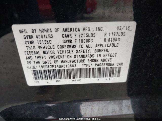 19UDE2F34GA013503 Acura Ilx 2.4l/acurawatch Plus Package