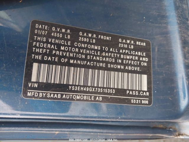 2007 SAAB 9-5 YS3EH49GX73515353 Photo 8