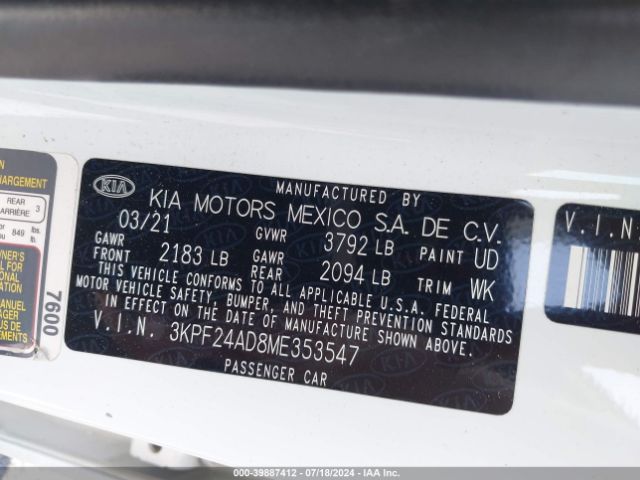 3KPF24AD8ME353547 KIA FORTE FE