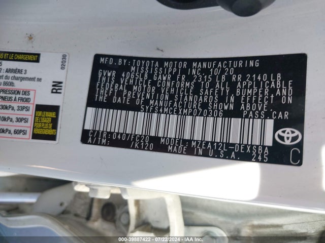 Toyota COROLLA SE 2021 5YFS4MCEXMP070306 Image 9