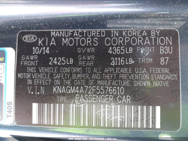 KIA Optima Lx 2015 KNAGM4A72F5576610 Image 9