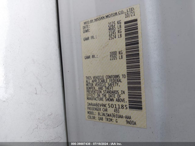 Nissan Maxima Sr Xtronic Cvt 2022 1N4AA6EV4NC501185 Image 9