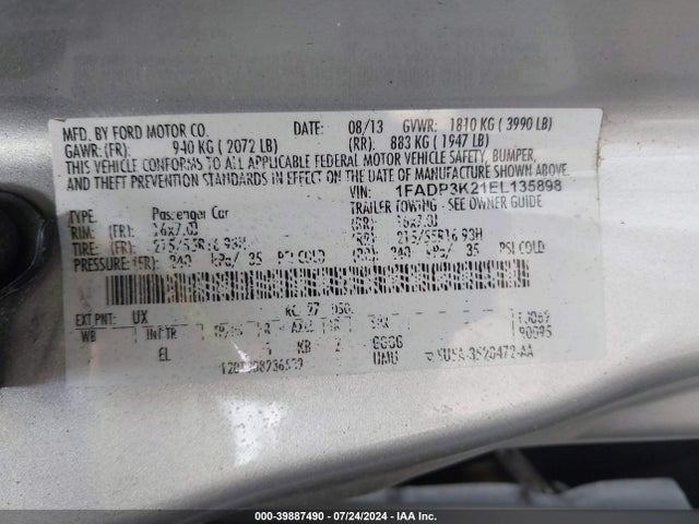Ford FOCUS SE 2014 1FADP3K21EL135898 Image 9