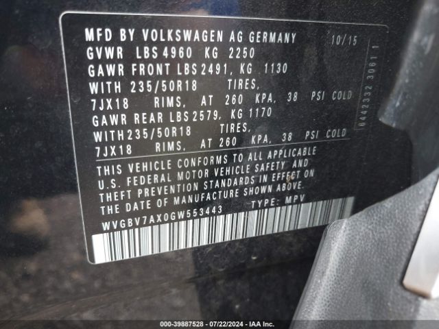 WVGBV7AX0GW553443 Volkswagen TIGUAN SE