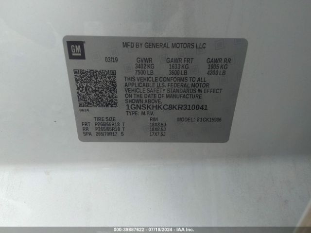 1GNSKHKC8KR310041 Chevrolet Suburban Lt