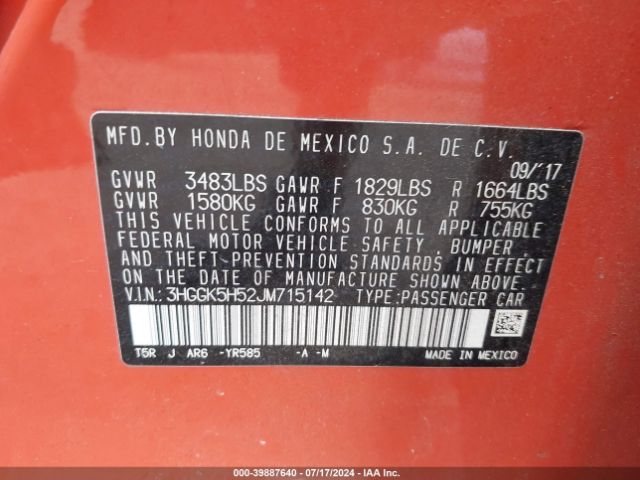 3HGGK5H52JM715142 Honda FIT LX